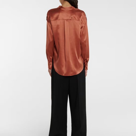 NEW 🧡 Brunello Cucinelli Embellished silk-blend satin shirt XS ✨ NEW - Picture 7 of 8